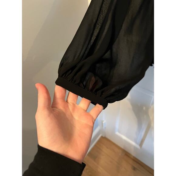 Zara Black V Neck Sheer Long Sleeve Cropped Top Going Out Blouse Women's XS Sexy - Picture 5 of 11